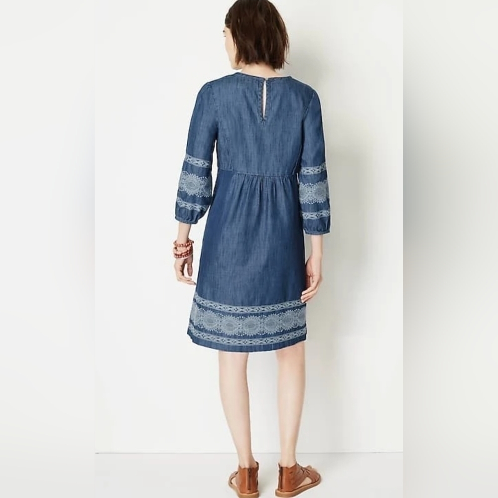 J.jill Embroidered Indigo Peasant Dress, Color Luna Wash Multi, Size M - Picture 4 of 12